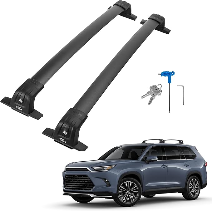 JOYTUTUS 300lbs Heavy Duty Lockable Car Roof Rack Cross Bars Compatible with Toyota Grand Highlander 2024-2025 with Flush Side Rails, Aluminum Alloy Roof Rails Roof Carrier Luggage