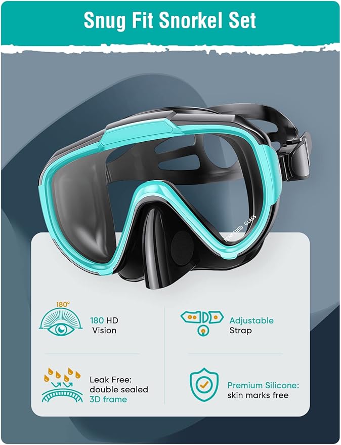 Seovediary Snorkel Set Adults Snorkeling Gear Anti-Fog Panoramic View Swim Mask Dry Top Snorkel Kit with Carry Bag for Snorkeling Scuba Diving Swimming Travel