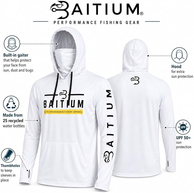 Fishing Shirts for Men,UPF50 Hooded Long Sleeve with Gaiter, Sun Protection Dry Fit Apparel, Face Mask, Fishing Clothes