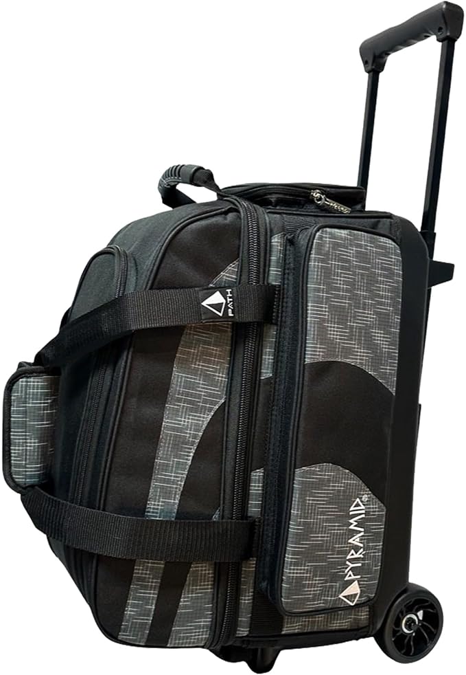 Pyramid Deluxe Double Roller 2 Ball Bowling Bag with Large Separate Shoe Compartment (Up To 2 Pairs Of Shoes) and Accessory Pockets, Sturdy Square Handle - Extends to 40" - Pro Options Available
