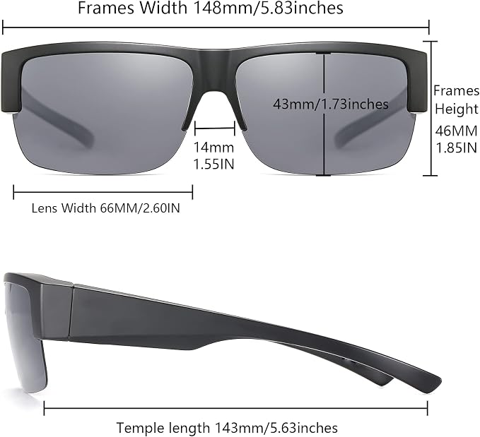 CAXMAN Fit Over Glasses Sunglasses for Men & Women Polarized Lens 100% UV Protection