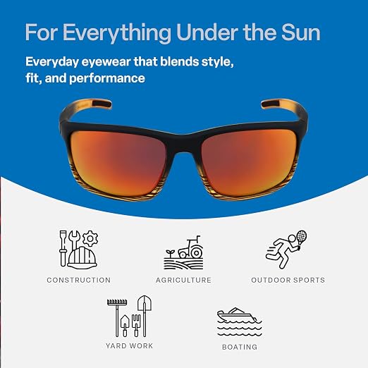 Bullhead Safety Eyewear Pompano Glasses – Polarized, Anti-Fog, Lightweight, Scratch Resistant, UV Light Blocking Sunglasses for Driving, Golf, Boating, Outdoor Work, Red Mirror Lens