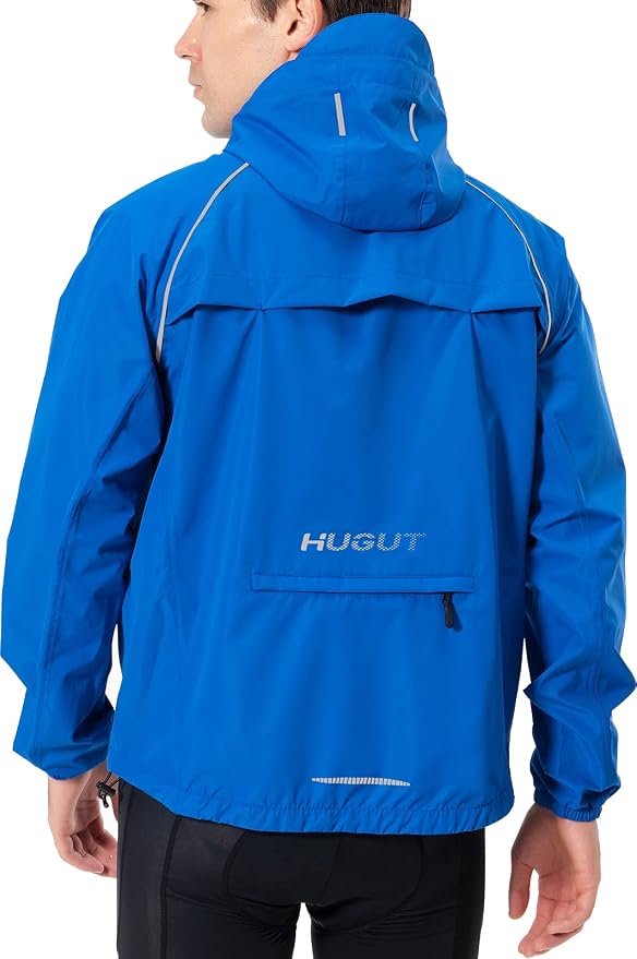 Hugut Men's Cycling Running Rain Jacket Lightweight Waterproof Biking Hiking Windbreaker Raincoat Reflective Packable