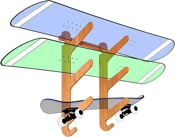 Grassracks Bamboo & Birch Snowboard Rack and Skateboard Rack - Moloka`i Series Snowboard Wall Mount