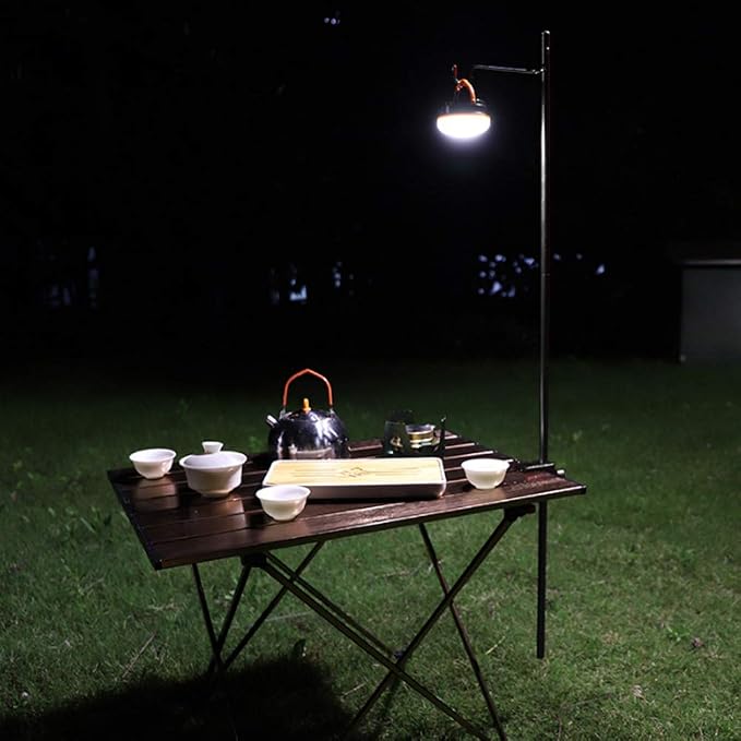 Fdit Portable Camping Light Holder, Black Aluminum Alloy Folding Light Bracket Stand Outdoor Camping Table Lamp Pole with Hook