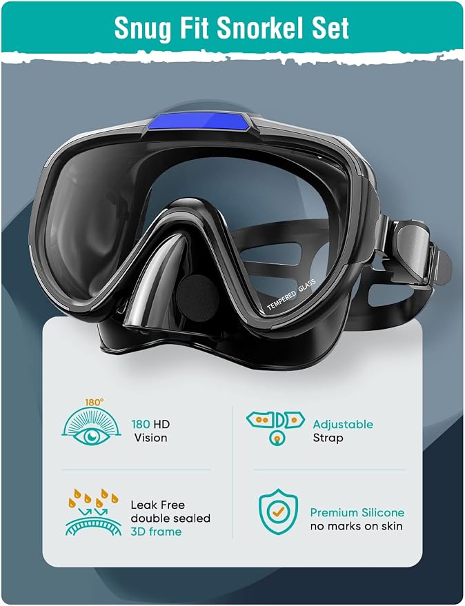 Seovediary Snorkel Set Adults Snorkeling Gear Anti-Fog Panoramic View Swim Mask Dry Top Snorkel Kit with Carry Bag for Snorkeling Scuba Diving Swimming Travel