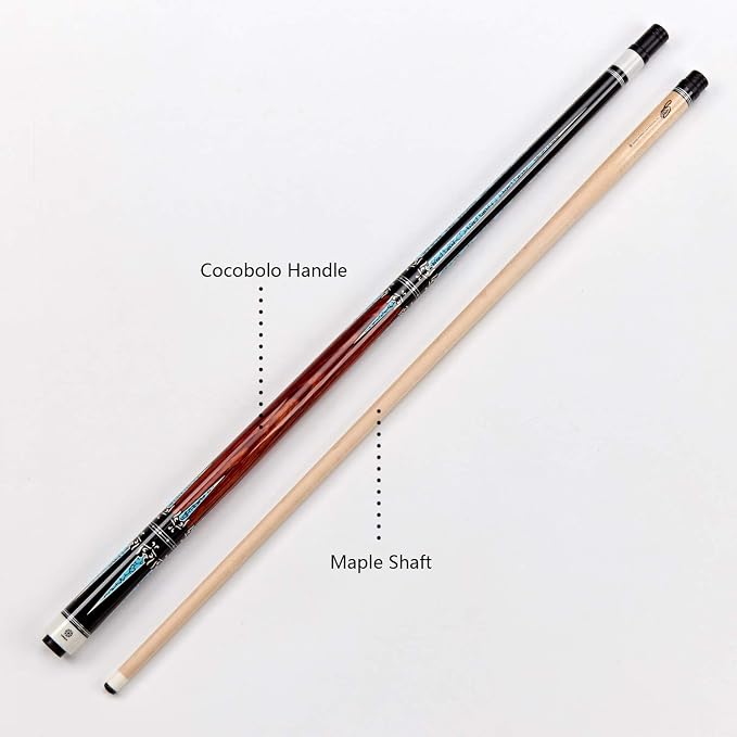 Collapsar CXT Pool Cue with Soft Case,Black with Cream Points and Turquoise,Wrapless Handle 58Inch Professional Pool Stick