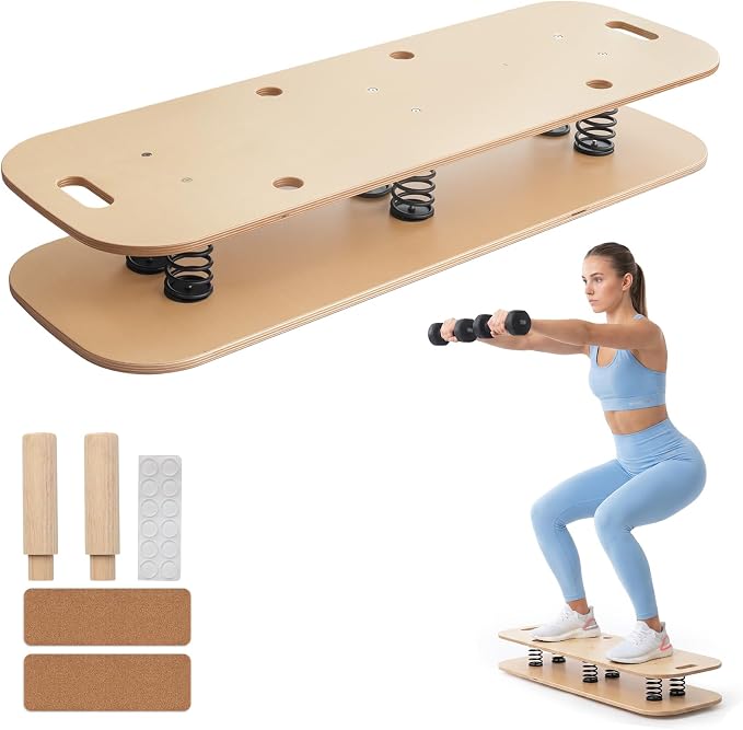 Wooden Balance Board & Wobble Board with Spring System, Adjustable Balance Board for Standing Desk, Stability Trainer for Physical Therapy, Core Strength, Posture Improvement & Home Office Use