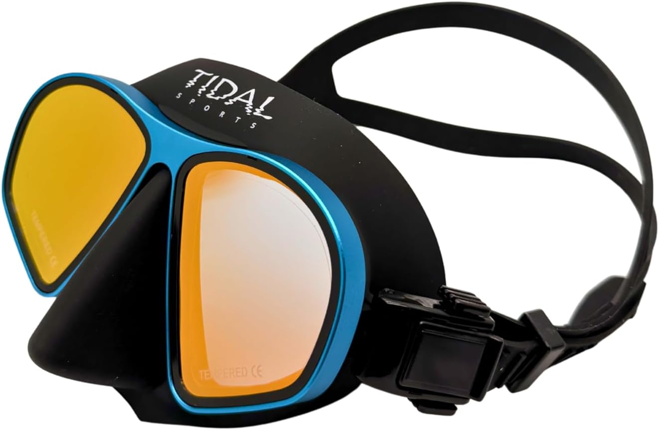 Tidal Freedive Mask - Aluma Pro with Advanced Anti-Fog Technology. Ultra Low Volume Mask for Freediving, Snorkeling and Scuba Diving. Tempered Glass Lens.