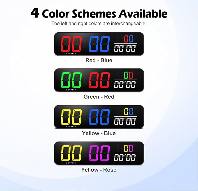 15.2" Digital Scoreboard Clock with Countdown Timer, Variable LED Color, Tabletop Electronic Scoreboard with Remote, Score Keeper for Games/Corn Hole/Volleyball/Table Tennis Sports