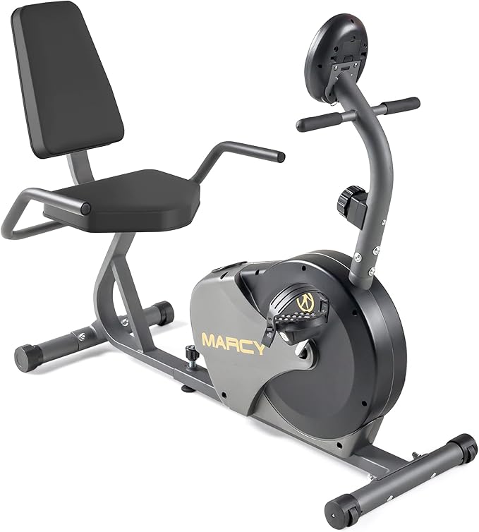 Marcy Magnetic Recumbent Bike with Adjustable Resistance and Transport Wheels NS-716R