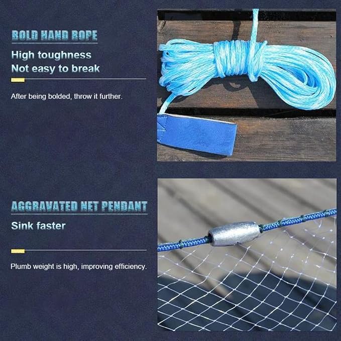 Alvinlite Cast Net for Bait Trap Fish 8ft 10ft 12ft 14ft 16ft Radius Fishing Cast Net Throw Cast Net with Heavy Duty Zinc Sinker for Freshwater and Saltwater