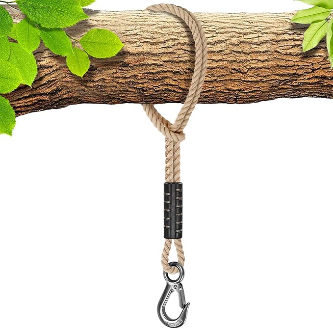 BeneLabel Tree Swing Rope, 59inch, Hammock Tree Swing Hanging Strap, Heavy Duty Hook, for Indoor Outdoor Swing Hammock Playground Set Accessories, 1 Pcs, Off-White