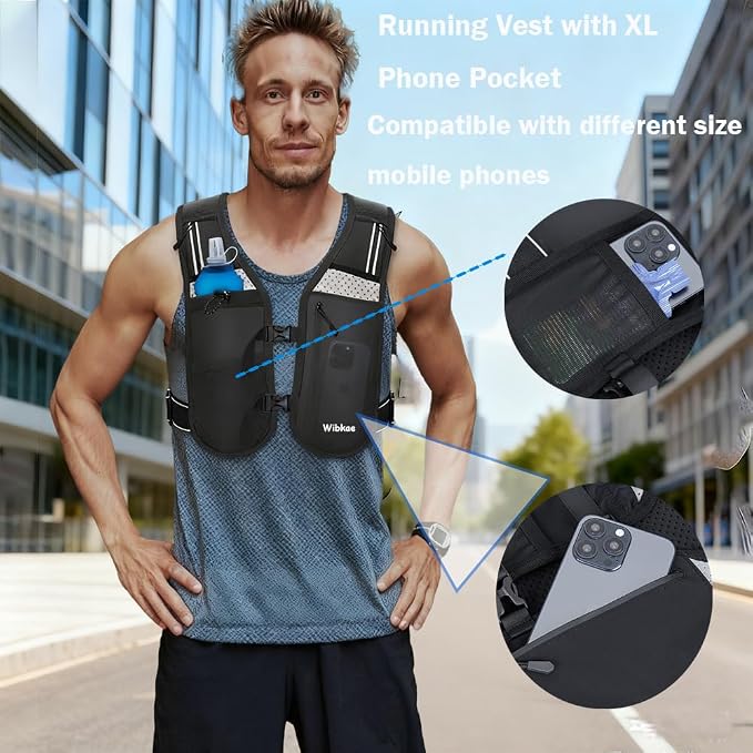 Running Vest for Men Women, Adjustable Hydration Vest with 500ml Soft Water Bottle, Reflective Hydration Pack for Trail Marathon Running, Hiking, Cycling