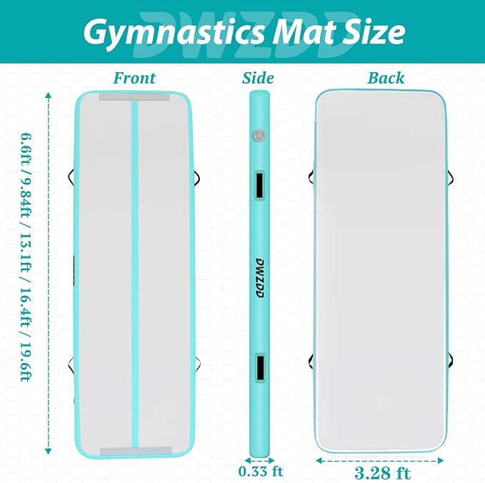Dwzdd Gymnastics Air Mat 10ft/13ft/16ft/20ft Tumbling Mat Inflatable Gymnastics Tumble Track for Home/Gym/Training/Cheerleading/Water with Electric Pump