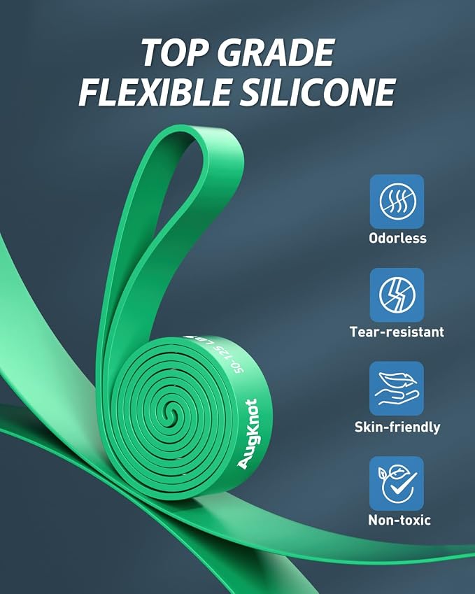 AugKnot Resistance Bands for Working Out: 5-Levels Exercise Bands Set - Pull Up Assistance Elastic Silicone - Physical Therapy/Training/Stretching- Home Gym for Women and Men