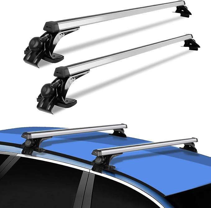 Universal Roof Rack Cross Bars,48"Aluminum Car Roof Crossbars for Vehicles Without Side Rails, 165lbs Capacity Luggage Rack Fit for Bike, Kayak, Canoe, Snowboard–Adjustable, Easy Installation (1 Pair)