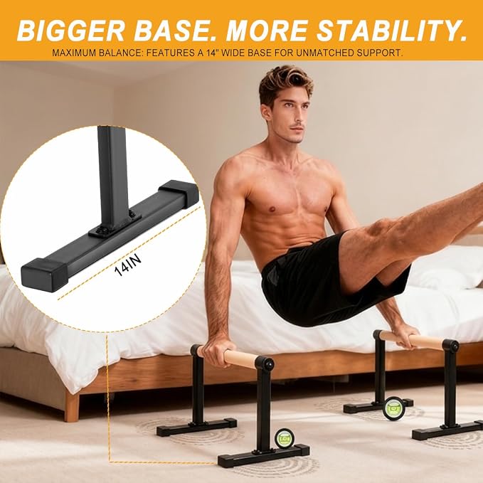 Height Adjustable Multi-functional Power Tower Pull Up Bar Station &Wooden Parallel Bars