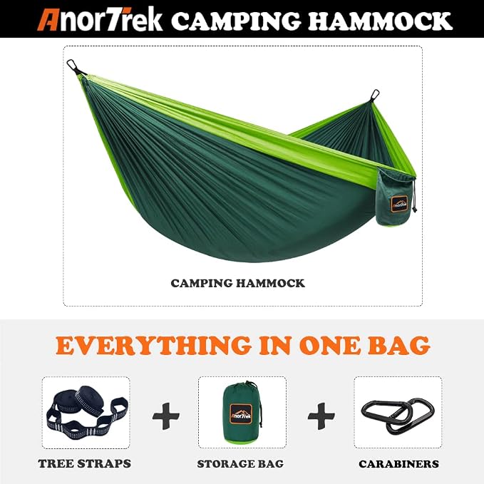 AnorTrek Camping Hammock, Super Lightweight Portable Parachute Hammock with Two Tree Straps Single or Double Nylon Travel Tree Hammocks for Camping Backpacking Hiking