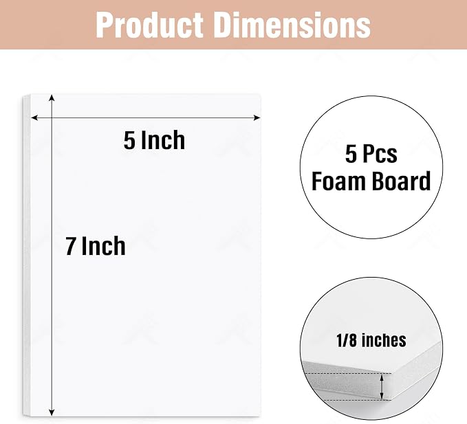 Golden State Art, Acid Free 5 Pack 5x7 White Foam Boards Foam Core Poster Board, 1/8'' Thick Polystyrene Foam Sheet for Projects, Mounting, Crafts, Art and Presentations