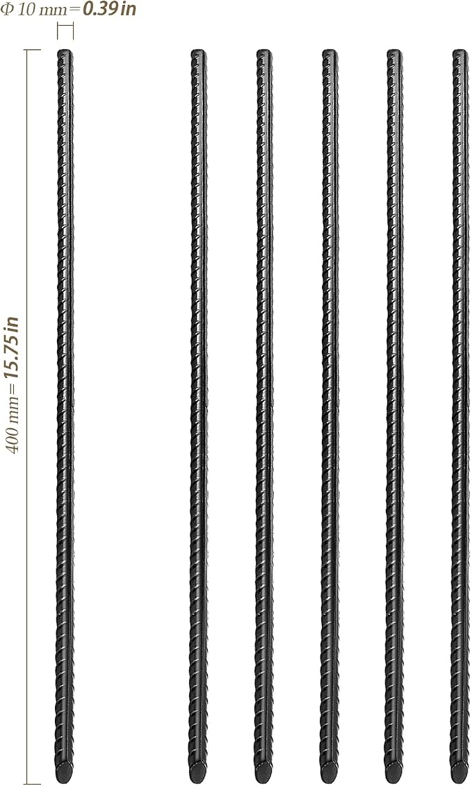 20 Pack 16 Inch Straight Rebar Stakes, 3/8" Thick Steel Heavy Duty Anchor Ground Rebar Stakes with Pointed End, Metal Garden Stakes for Landscaping Camping Concrete Forming Plant Support, Black