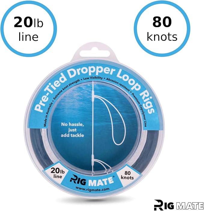 20 lb Pre-Tied Dropper Loop Rigs. Fishing Line Spool. Loops 18 Inches Apart with 5.5 Inch Loop Size. Perfect for Saltwater & Freshwater Fishing. Perfect for Snapper & Other Bottom Feeding Fish.