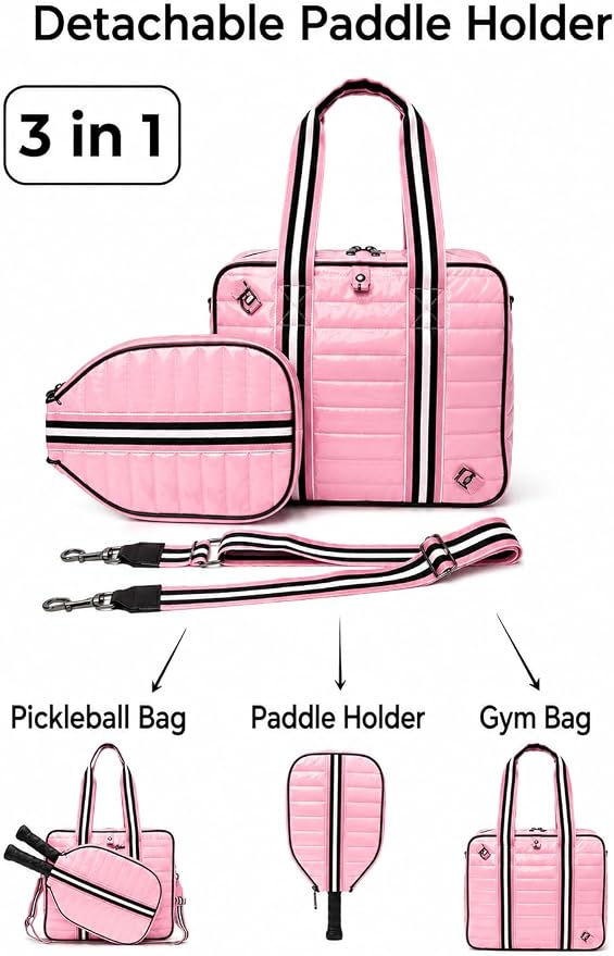 Pickleball Bag Set with Racket Compartment, Quilted Tote and Sling Bag