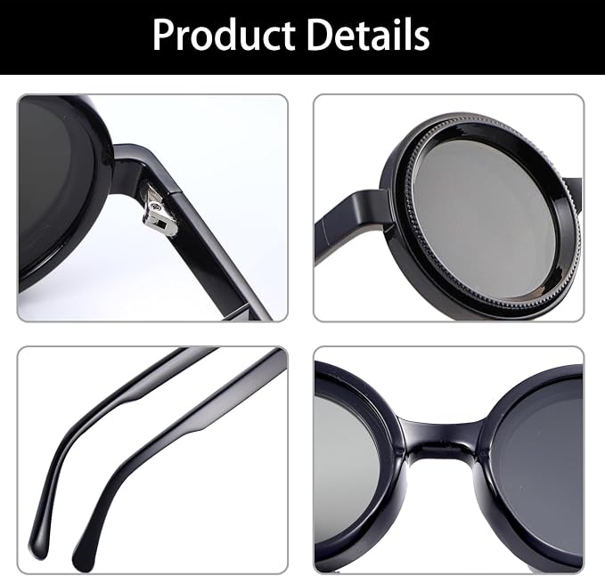 Polarized Adjustable Sunglasses HD Retro Round Glasses with ND Filter Lenses for Fishing/Street Photography Men Women