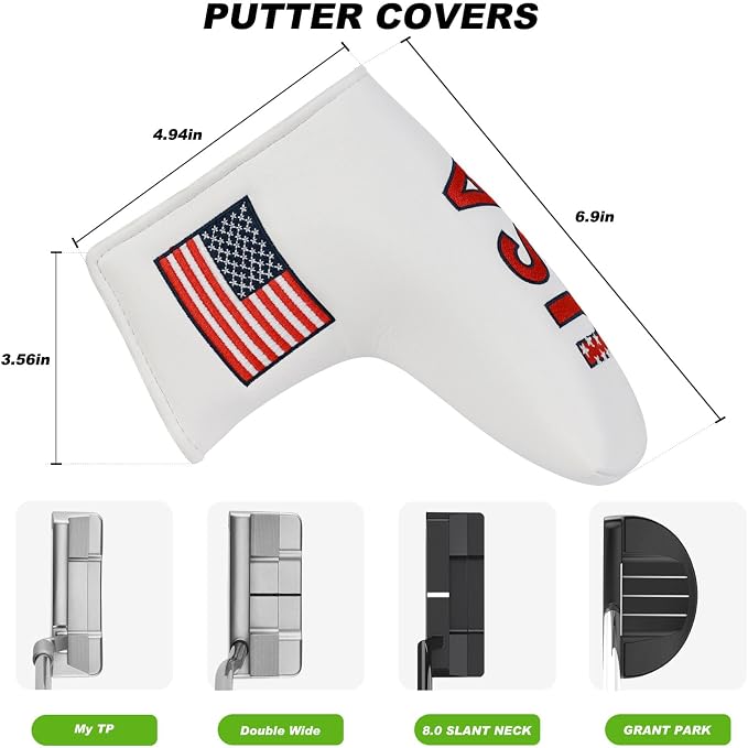 Golf Club Head Covers,4pcs or 1pc USA Golf Head Covers for Woods and Driver Fairway Hybrid - PU Leather Mallet Blade Putter for Men Women Golf Enthusiast