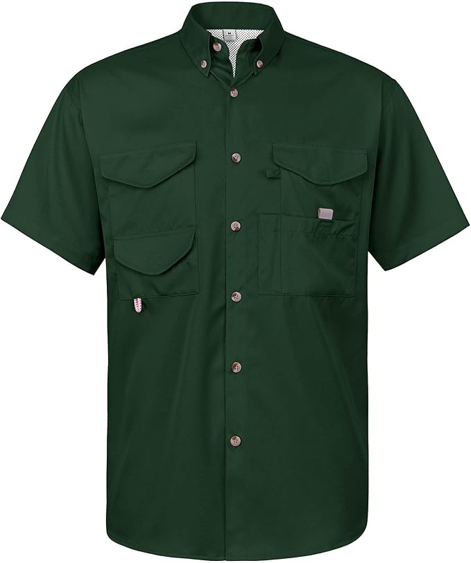 Alimens & Gentle Short Sleeve Fishing Shirt Wicking Fabric Sun Protection Casual Button Down Shirts
