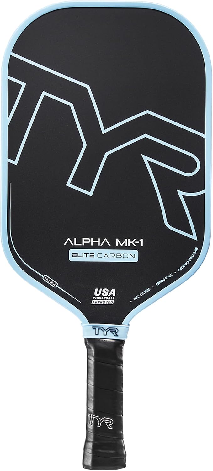 TYR Alpha MK-1 Elite Carbon Pickleball Paddle - Spin-Tac Sport Racquet | USA Pickleball Approved | Polypropylene Honeycomb Core | Sweet Spot Enhancement | Spin-Tac Carbon Fiber Surface