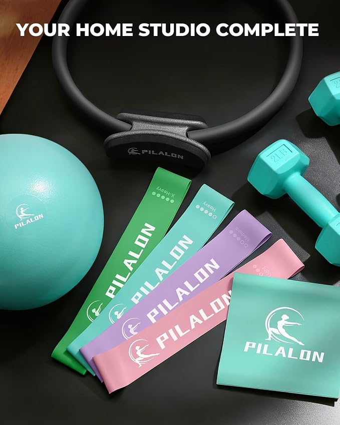 Pilates Ring Set - Studio-Grade Anti-Deformation Pilates Kit - Pilates Equipment for Home Workout - 14'' Pilates Ring, Pilates Ball, 2 Dumbbells, 5 Resistance Bands for Toning Arms, Thighs