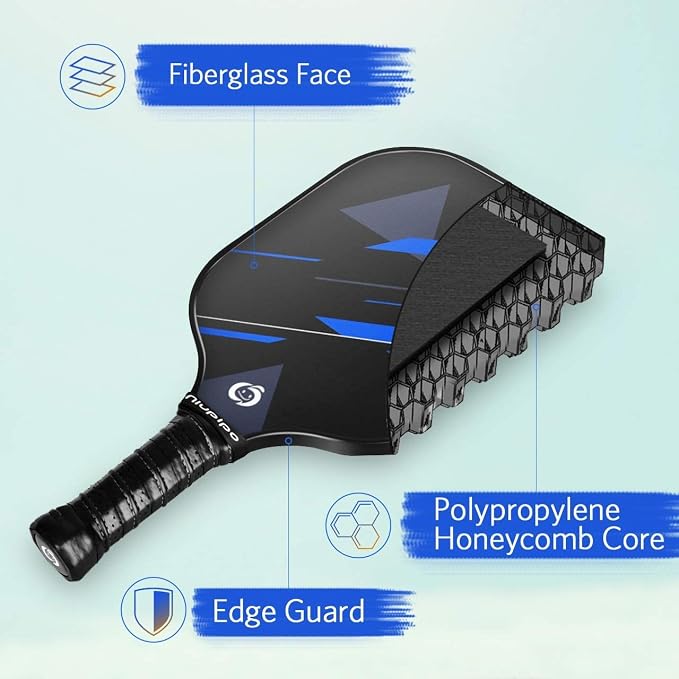 niupipo Pickleball Paddles Set of 2 or 4, USAPA Approved Fiberglass Pickleball Paddle Set with Balls and Bag, Polypropylene Honeycomb Core, Lightweight Pickleball Paddles for Beginners Men Women