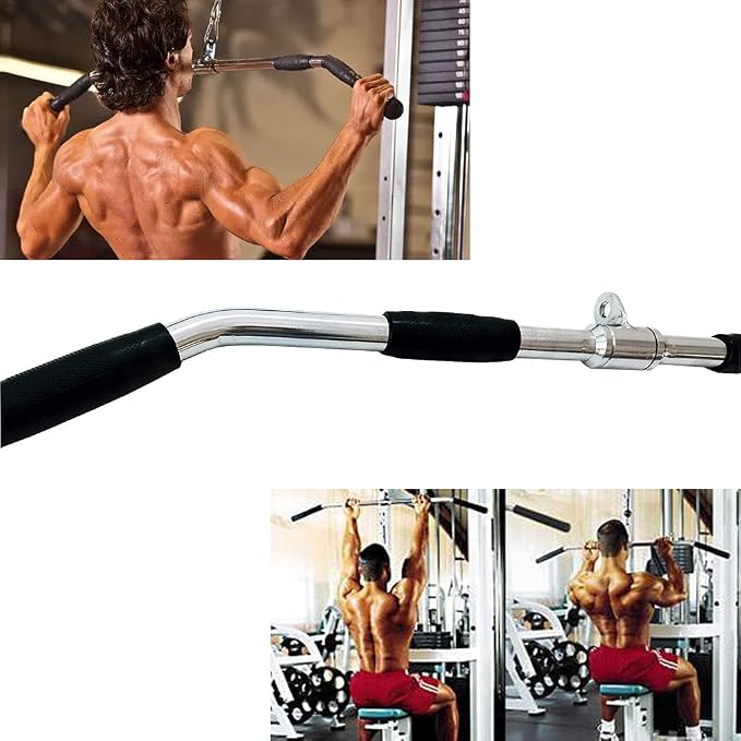 Lat Cable Machine Attachment Curl Pulldown Barbell Revolving Bar, Multi-Exerciser Cable Attachment, Solid Steel Tricep Press Down Bar with Rubber Handgrips & Revolving Hanger