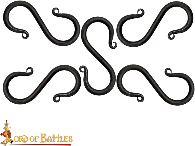 Lord of Battles Hand Forged Iron S-Hooks Set of 10 - Black S-Shaped Heavy Duty Hanging Hooks for Kitchen Utensils, Pots & Pans, Camping, Garden & Rustic Decor