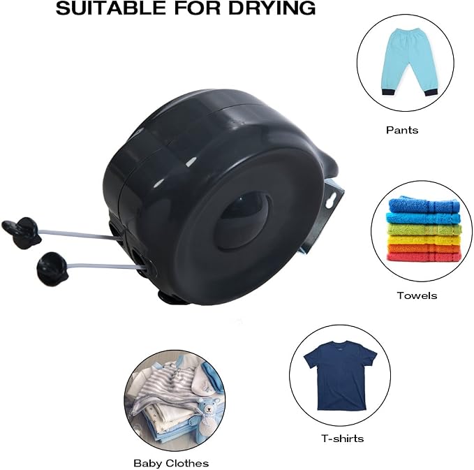 JS Hanger Retractable Clothesline Outdoor Indoor Laundry Line - 99 FT Double Lines Heavy Duty Wall Mounted Washing Line, 30M Portable Clothes Drying Line with 24pcs Free Pegs (Black)