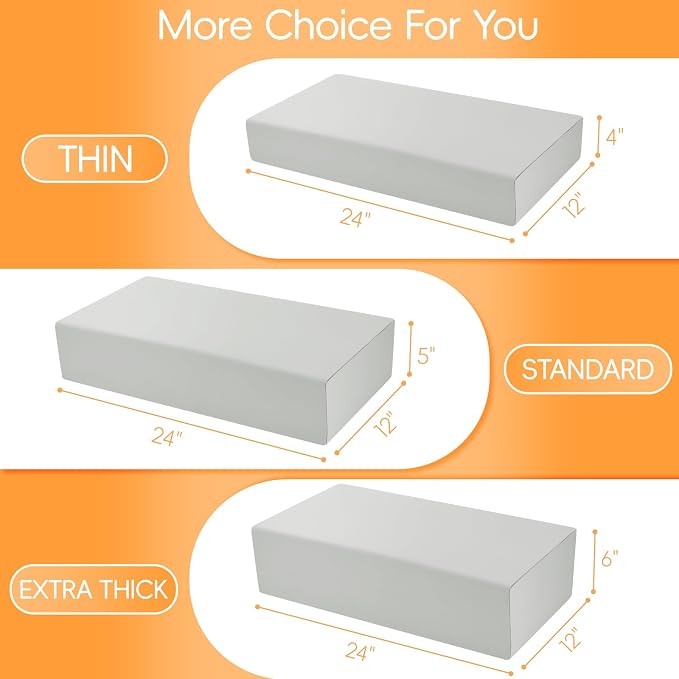 TOPPURE Cube Memory Foam Pillow for Side Sleepers (Xtra Thick Pillow, 24"x12"x6"), Square Pillows for Neck and Shoulder Pain Relief, Anti Snore Pillows with Washable Pillowcase,Gray