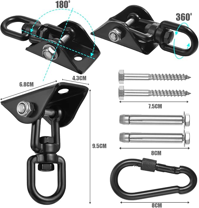 Hammock Hanging Kit, 2 Pack Hanging Chair Hardware 360°Rotating Hammock Hooks Heavy Duty, Hammock Chair Hanging Kit & Swing Ceiling Hook Snap for Hammock Chair Stand,Seat,Yoga,Gym, 1000 lb Capacity