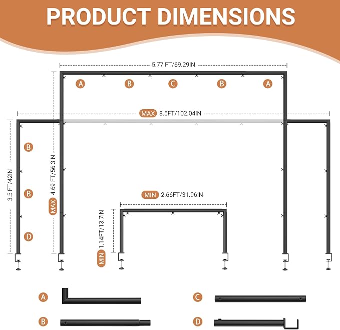 Over The Table Rod Stand with Clamps, Adjustable 32"-102'' Length 14"-56" Height Metal Black Table Arch Hanging for Wedding Birthday Party Halloween Christmas Anniversary