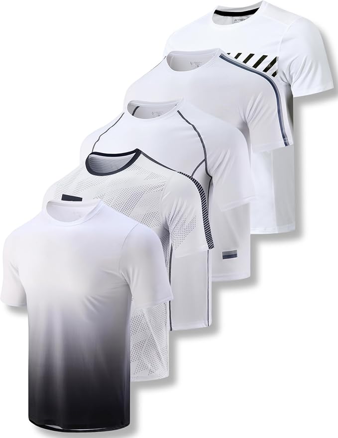 5 Pack Men’s Active Quick Dry Crew Neck T Shirts | Athletic Running Gym Workout Short Sleeve Tee Tops Bulk