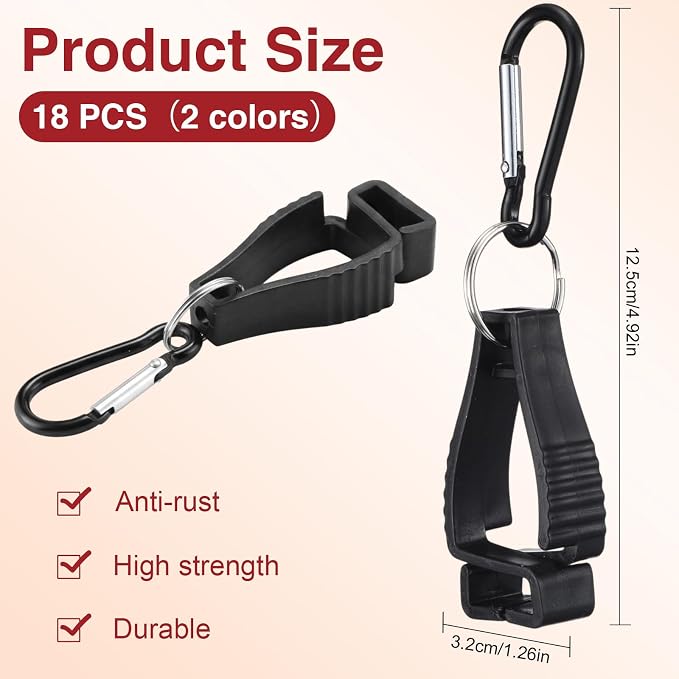Leinuosen 18 Pcs Black and Red Glove Holder Clips Bulk for Work Large Glove Holder Clips Safety Gloves Keepers for Worker Construction Tool Belts Hard Hats