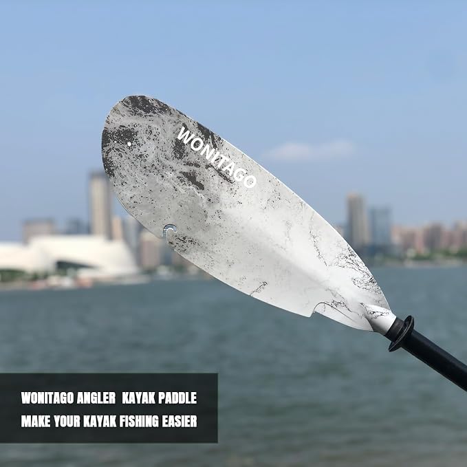 Angler Kayak Paddle Carbon Fiber Shaft and Plastic Blade, Floating Adjustable Fihsing Kayak Oar with Paddle Leash, 230-250cm/90-98 inch