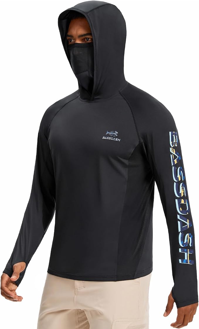 BASSDASH Men’s UPF 50+ Graphic Fishing Hoodie Shirts with Mask Pocket UV Long Sleeve Moisture Wicking FS47M