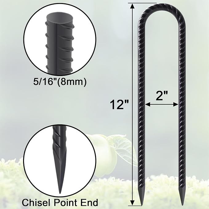 VVOKGO Trampoline Stakes 12 Inches Anchors High Wind Heavy Duty, 12-Pack U Shaped Tie Down Anchor Kit for Ground, Camping Tent, Soccer Net, Swing Set, Black