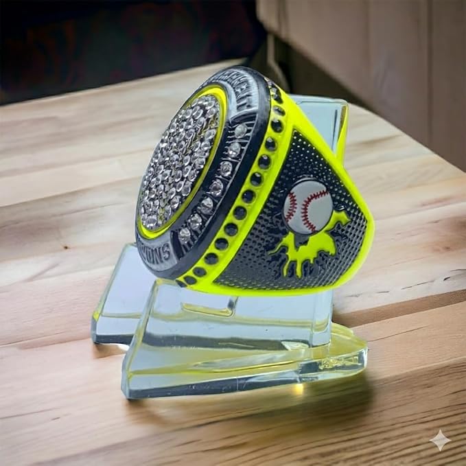Legacy Rings 1 or 12 Pack Neon Yellow Baseball Softball Championship Trophy Ring Award for Tournament Champion or Finalist