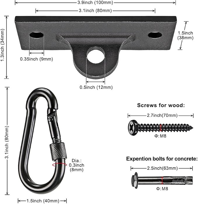 Dolibest Heavy Bag Hangers & Brackets - Ceiling Mount with Carabiner for Strength Training, Aerial Yoga & Resistance Bands