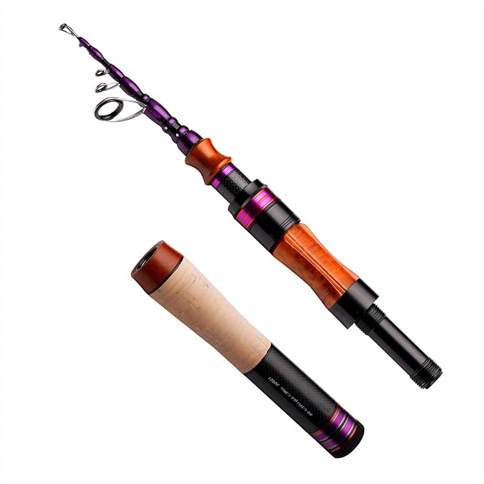PURELURE Telescopic Fishing Rod Spinning & Casting Travel Rod Ultralight 5' | Fuji Alconite Ring, Detachable Handle Closed Length 9.8in, Spare Carbon Solid Tip, Solid Wood Reel Seat, Cork Handle