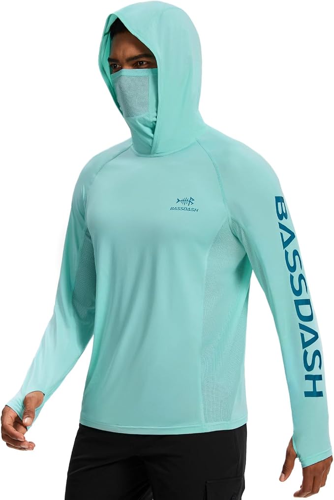 BASSDASH Men’s UPF 50+ Graphic Fishing Hoodie Shirts with Mask Pocket UV Long Sleeve Moisture Wicking FS47M