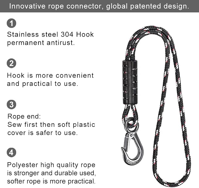 BeneLabel Tree Swing Rope, 59 inch, Hammock Tree Swing Hanging Strap, Heavy Duty Hook, for Indoor Outdoor Swing Hammock Playground Set Accessories, 1 Pcs, Black