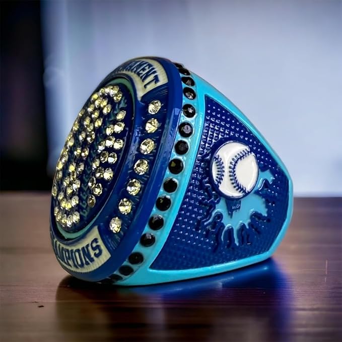 Legacy Rings 1 or 12 Pack Light Blue and Navy Blue Baseball Softball Championship Trophy Ring Award for Tournament Champion